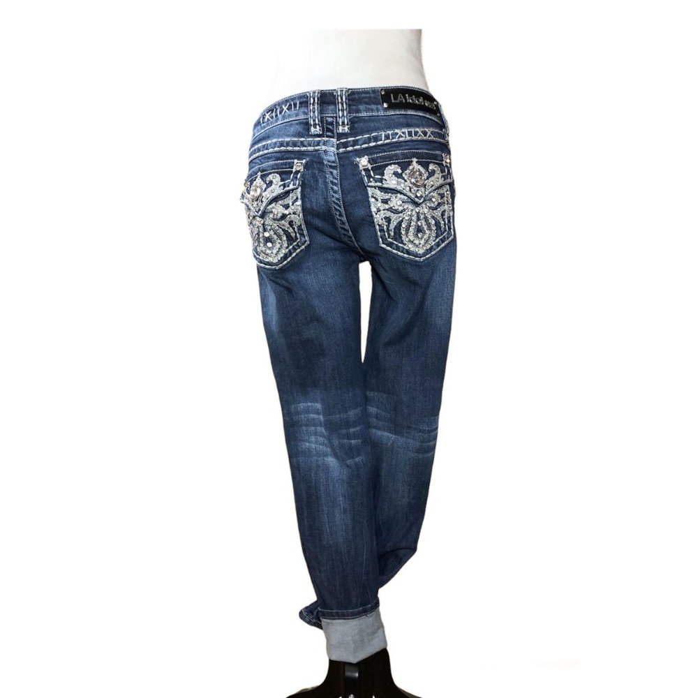 LA Idol USA Womens Jeans Skinny Blue Stitching and Rhinestone Size 7 30x30